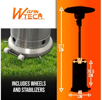 Terrasverwarming op gas 13 kW in roestvrij staal met wielen