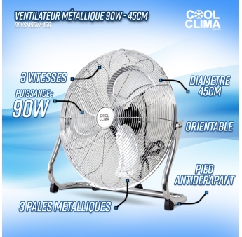 Ventilateur métallique 90W - 45CM