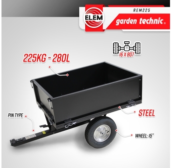 Remorque pour tracteur tondeuse avec benne basculante - charge max 225kg.
