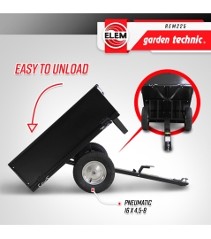Remorque pour tracteur tondeuse avec benne basculante - charge max 225kg.
