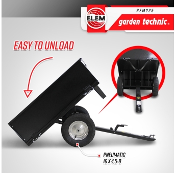 Remorque pour tracteur tondeuse avec benne basculante - charge max 225kg.