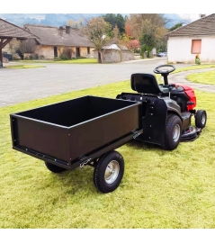 Remorque pour tracteur tondeuse avec benne basculante - charge max 225kg.