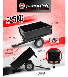 Remorque pour tracteur tondeuse avec benne basculante - charge max 225kg.