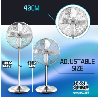 Metalen staande ventilator van 50 W, diameter 40 cm.
