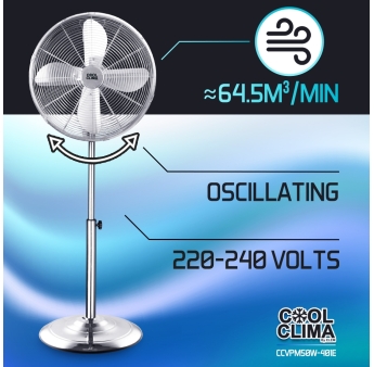 Metalen staande ventilator van 50 W, diameter 40 cm.