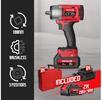 Boulonneuse à chocs brushless sur batterie 20V – 1180Nm – 2 batteries 4Ah + chargeur rapide 