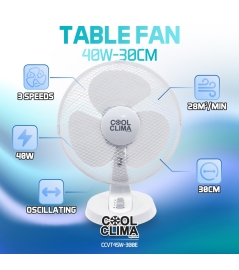 Tafelventilator 40W - 30cm - 3 snelheden