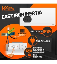 Gietijzeren radiator met inertie 2000 W - IP24 - NF - 6-draads pilootkabel.