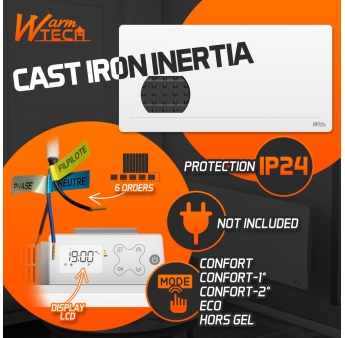 Gietijzeren radiator met inertie 2000 W - IP24 - NF - 6-draads pilootkabel.