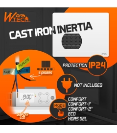 Radiateur inertie fonte 1000 W - IP24 - NF - Fil pilote 6 ordres.