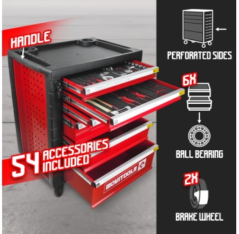 Werkplaatswagen met 6 laden + 54 accessoires