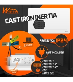 Gietijzeren radiator met inertie 1500 W - IP24 - NF - 6-draads pilootkabel.