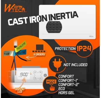 Gietijzeren radiator met inertie 1500 W - IP24 - NF - 6-draads pilootkabel.